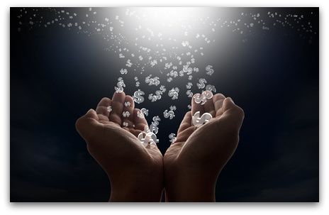 Money in dollar sign falling from sky in dark night