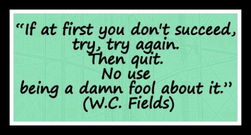 Coaching Quote of the Day 14th November 2012 from Coaching Confidence, the coaching blog, “If at first you don't succeed, try, try again. Then quit. No use being a damn fool about it.” (W.C. Fields)