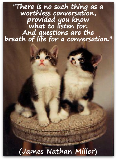 "There is no such thing as a worthless conversation, provided you know what to listen for. And questions are the breath of life for a conversation." (James Nathan Miller) 