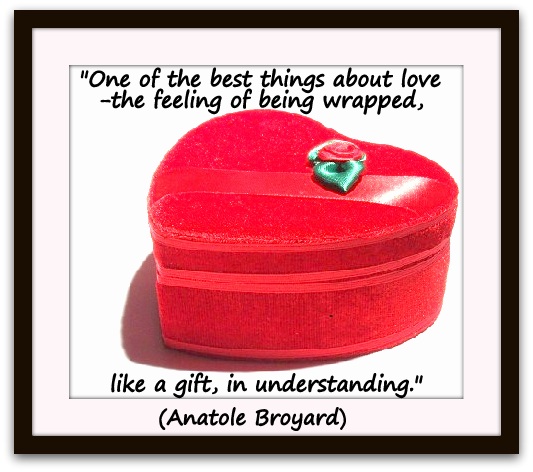 "One of the best things about love -the feeling of being wrapped, like a gift, in understanding." (Anatole Broyard) 