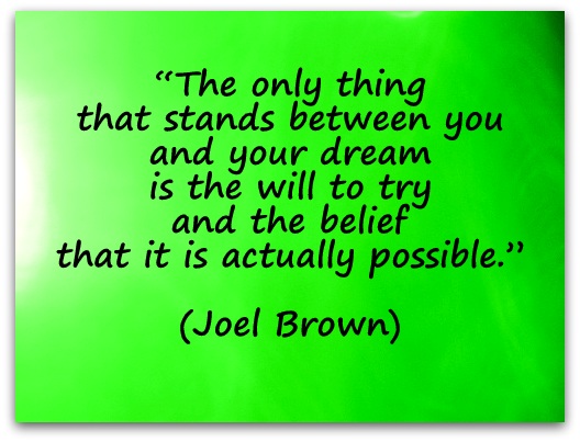 “The only thing that stands between you and your dream is the will to try and the belief that it is actually possible.” (Joel Brown)