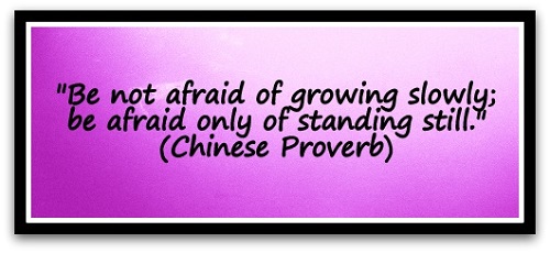 "Be not afraid of growing slowly; be afraid only of standing still." (Chinese proverb)