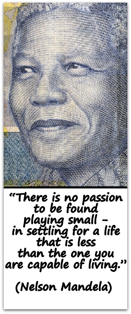 "There is no passion to be found playing small - in settling for a life that is less than the one you are capable of living." (Nelson Mandela) 