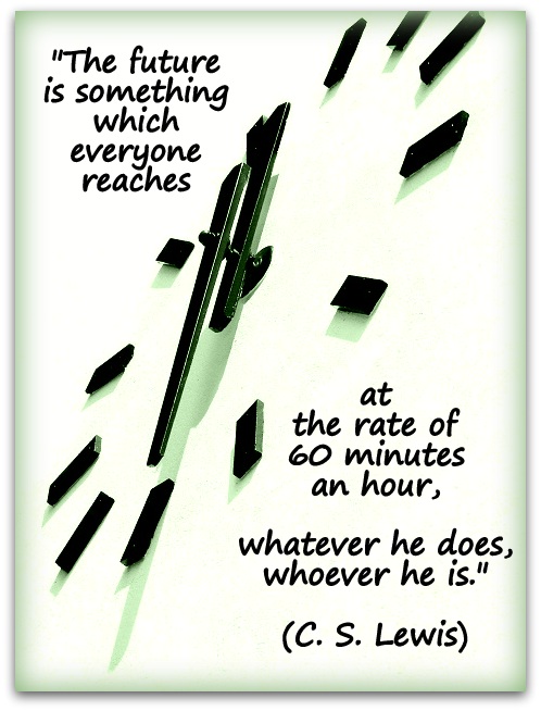 "The future is something which everyone reaches at the rate of 60 minutes an hour, whatever he does, whoever he is." (C. S. Lewis)