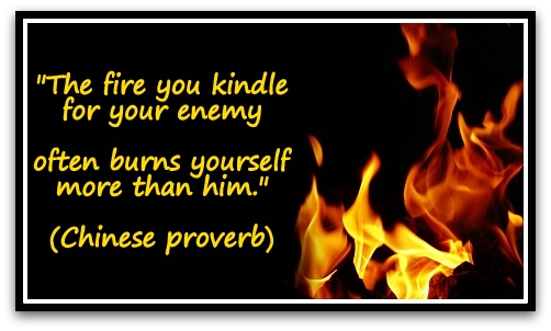 "The fire you kindle for your enemy often burns yourself more than him." (Chinese proverb)