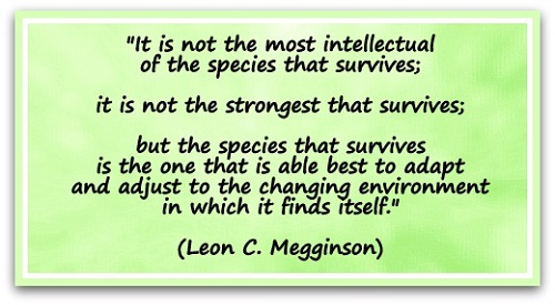 "It is not the most intellectual of the species that survives; it is not the strongest that survives; but the species that survives is the one that is able best to adapt and adjust to the changing environment in which it finds itself." (Leon C. Megginson)