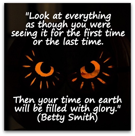 "Look at everything as though you were seeing it for the first time or the last time. Then your time on earth will be filled with glory." (Betty Smith)