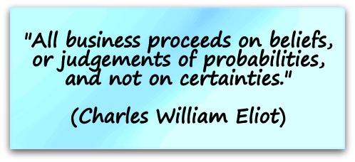 "All business proceeds on beliefs, or judgements of probabilities, and not on certainties." (Charles William Eliot)
