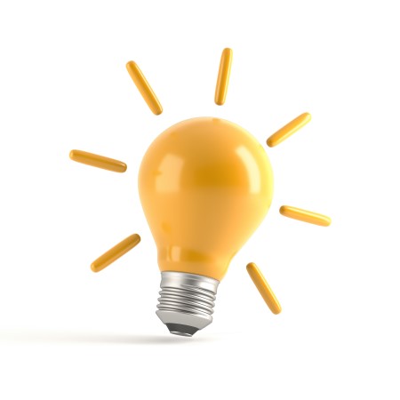 Lightbulb moments during a single coaching session A 3D image of a lightbulb with a silver screw in base and the rest yellow. Yellow lines are also surrounding the lightbulb, used to signify the lightbulb moments that can happen during a single coaching session.