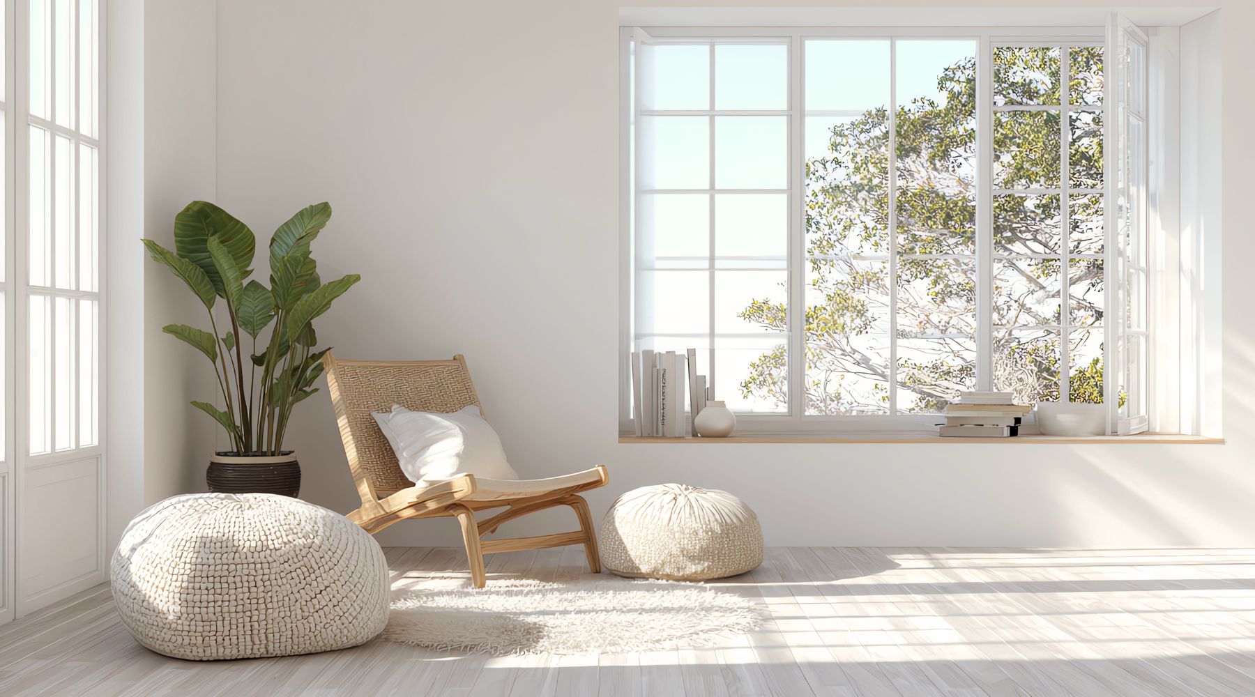 A light, uncluttered room with a chair by a window, suggesting space, ease, and a pause within everyday life.